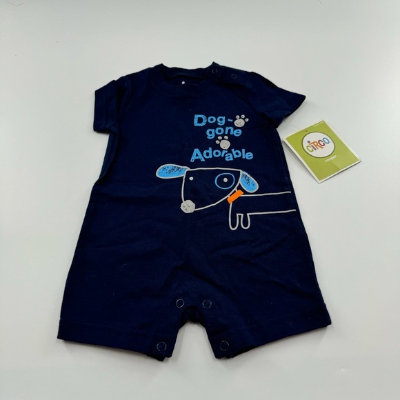 Circo Other - Circo Navy Blue Baby Romper – 6M, “Dog Gone Adorable”
